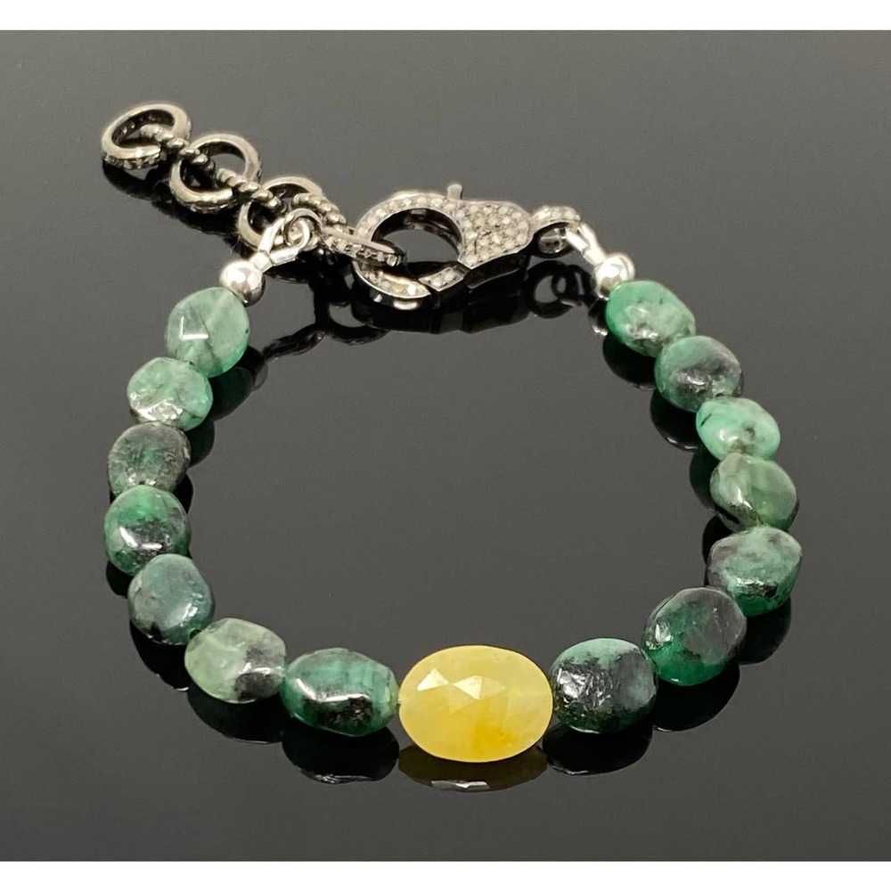 Pave Diamond Natural Emerald and Yellow Sapphire Adjustable Bracelet